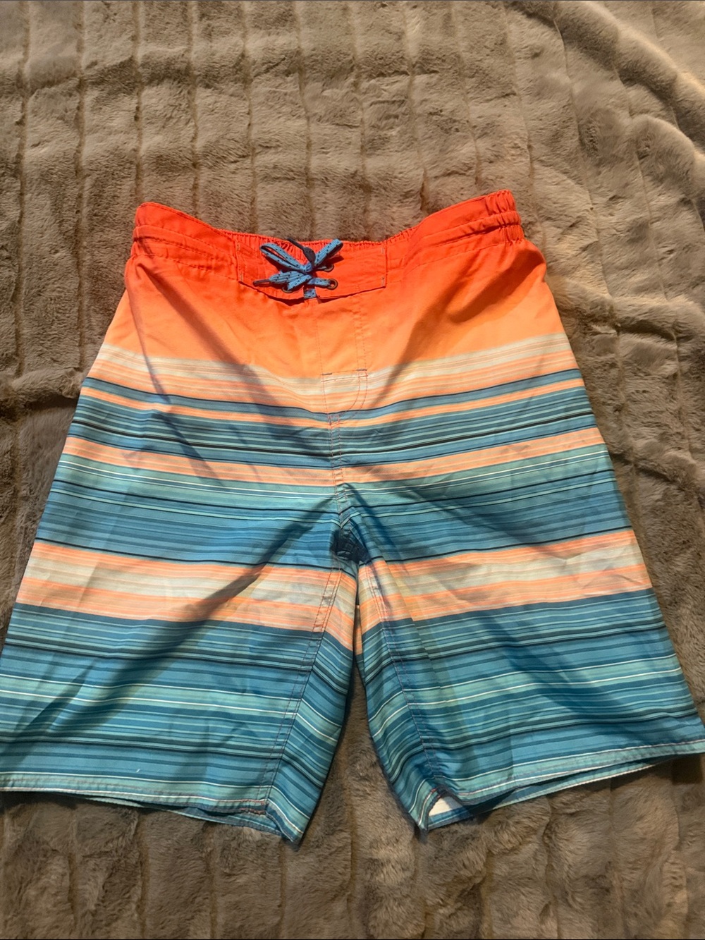 Laguna Swim Boys Orange and Blue Striped Swim Trunks size L 14/16